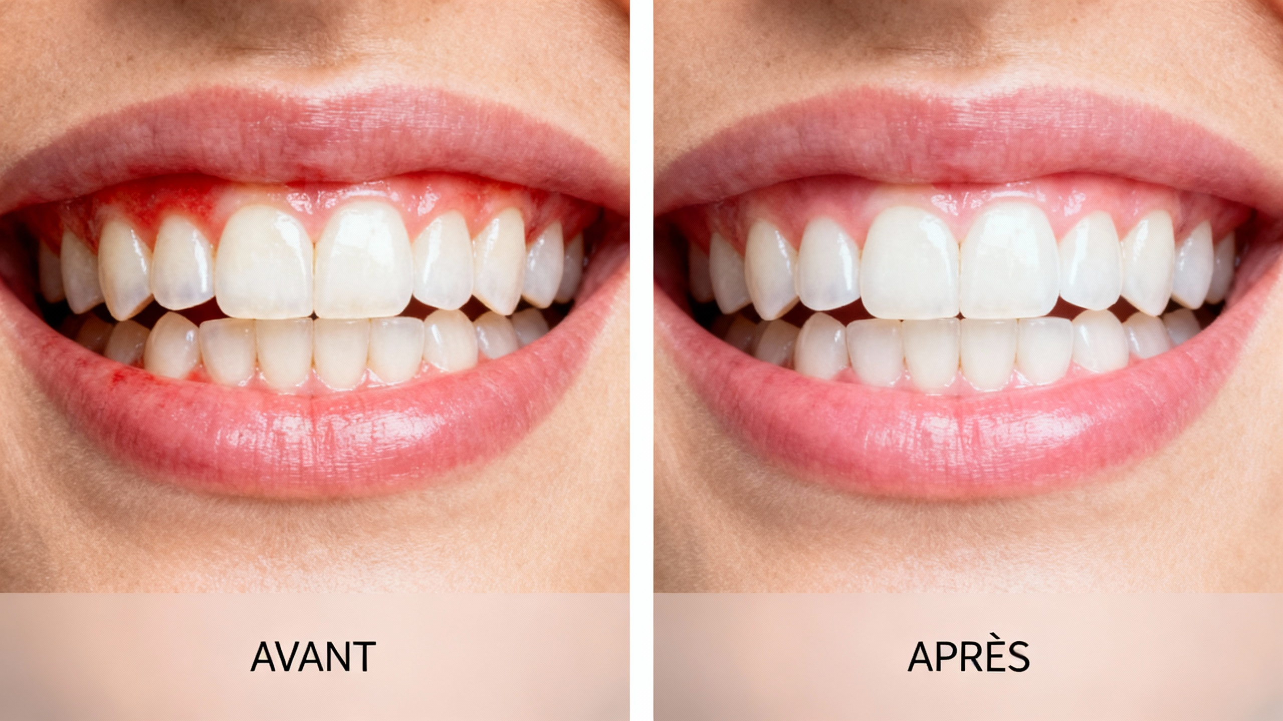 Photographie avant-après de correction de teinte dentaire